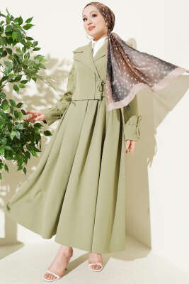 Yandan Bağcıklı Ceketli Etekli İkili Takım Çağla Yeşili - MD TREND