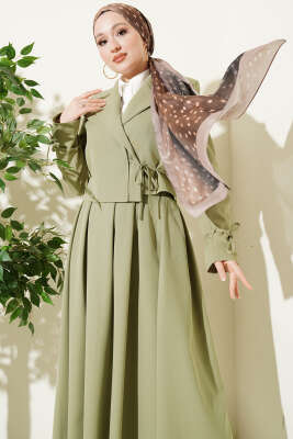 Yandan Bağcıklı Ceketli Etekli İkili Takım Çağla Yeşili - İkili Takım