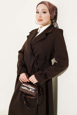 Yandan Bağcıklı Ceketli Etekli İkili Takım Kahve - İkili Takım