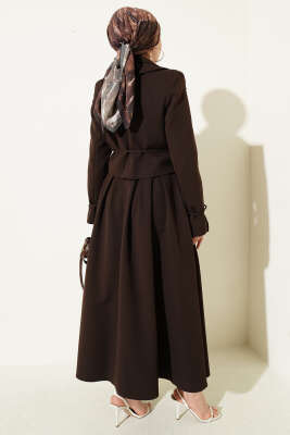 Yandan Bağcıklı Ceketli Etekli İkili Takım Kahve - İkili Takım