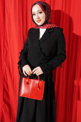 Yandan Bağcıklı Ceketli Etekli İkili Takım Siyah - İkili Takım