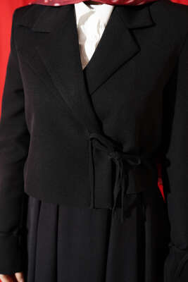 Yandan Bağcıklı Ceketli Etekli İkili Takım Siyah - İkili Takım