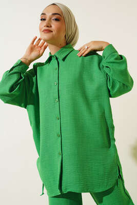 Yandan Bağcıklı Gömlek Pantolon Takım Benetton - Thumbnail