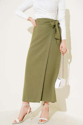 Yandan Bağcıklı Keten Etek Çağla Yeşili 