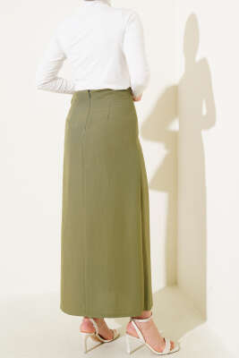 Yandan Bağcıklı Keten Etek Çağla Yeşili - Uzun Etek