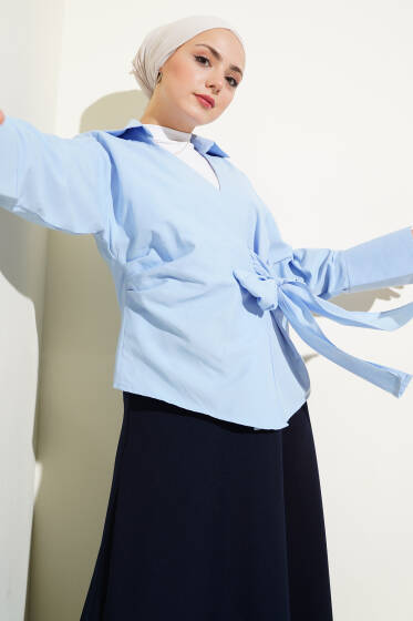 Yandan Bağlamalı Bluz Bebe Mavi - Bluz