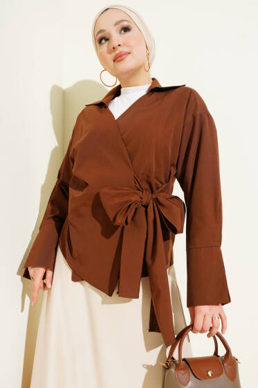 Yandan Bağlamalı Bluz Kahve - Bluz