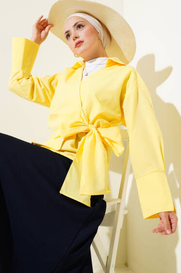 Yandan Bağlamalı Bluz Sarı - Bluz