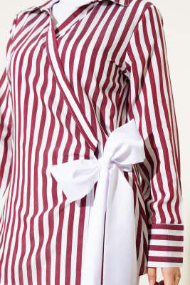 Yandan Bağlamalı Çizgili Kimono Bordo - 300-500 TL Ürünler
