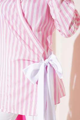 Yandan Bağlamalı Çizgili Kimono Pembe - 300-500 TL Ürünler
