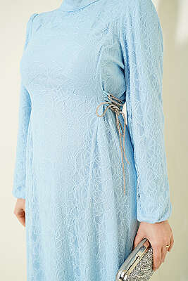 Yandan Bağlamalı Dantelli Abiye Elbise Bebe Mavi - Elbise