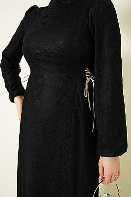 Yandan Bağlamalı Dantelli Abiye Elbise Siyah - Elbise