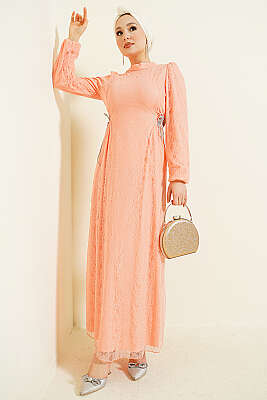 Yandan Bağlamalı Dantelli Abiye Elbise Yavru Ağzı - BERAT TEKSTİL