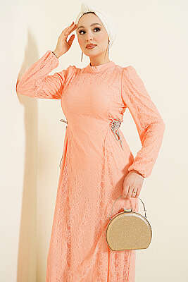 Yandan Bağlamalı Dantelli Abiye Elbise Yavru Ağzı - Elbise