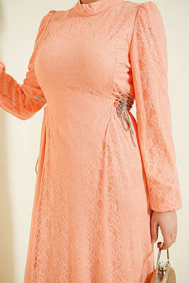 Yandan Bağlamalı Dantelli Abiye Elbise Yavru Ağzı - Elbise