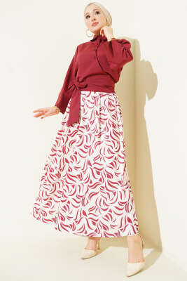 Yandan Bağlamalı Etekli İkili Takım Bordo 