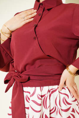 Yandan Bağlamalı Etekli İkili Takım Bordo - İkili Takım