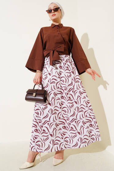 Yandan Bağlamalı Etekli İkili Takım Kahve - İkili Takım