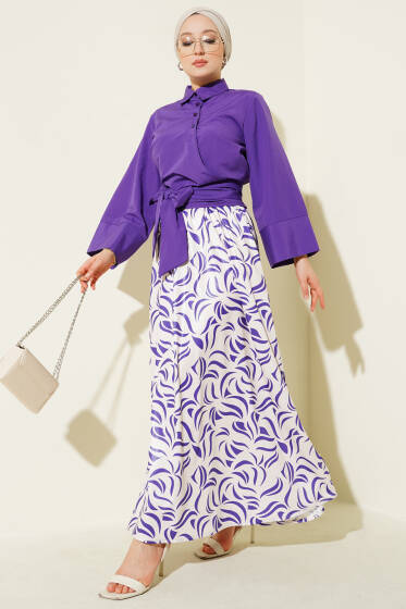 Yandan Bağlamalı Etekli İkili Takım Mor - İkili Takım