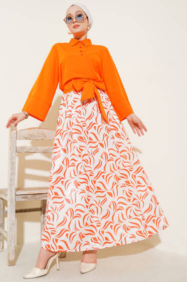 Yandan Bağlamalı Etekli İkili Takım Oranj - İkili Takım