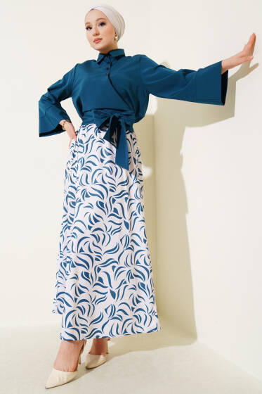 Yandan Bağlamalı Etekli İkili Takım Petrol - İkili Takım