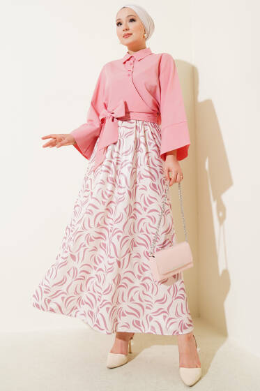 Yandan Bağlamalı Etekli İkili Takım Pudra - İkili Takım