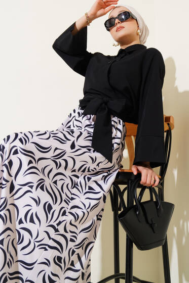 Yandan Bağlamalı Etekli İkili Takım Siyah - İkili Takım