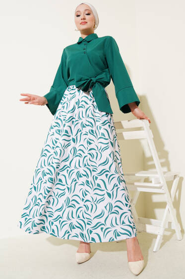 Yandan Bağlamalı Etekli İkili Takım Zümrüt - İkili Takım