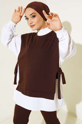 Yandan Bağlamalı Fitilli İkili Takım Kahve - İKİLİ TAKIM