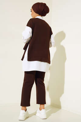 Yandan Bağlamalı Fitilli İkili Takım Kahve - İKİLİ TAKIM