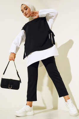 Yandan Bağlamalı Fitilli İkili Takım Siyah