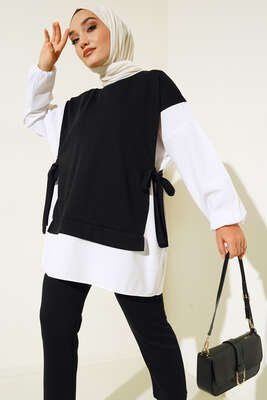 Yandan Bağlamalı Fitilli İkili Takım Siyah - İKİLİ TAKIM