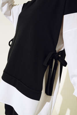 Yandan Bağlamalı Fitilli İkili Takım Siyah - İKİLİ TAKIM