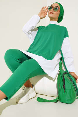 Yandan Bağlamalı Fitilli İkili Takım Yeşil - İKİLİ TAKIM