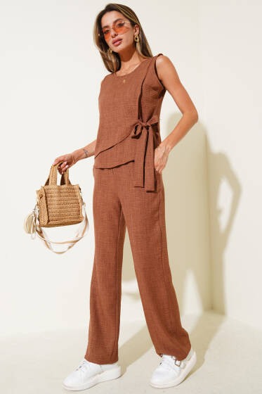 Yandan Bağlamalı İkili Takım Kahve - Kadın Giyim Modelleri