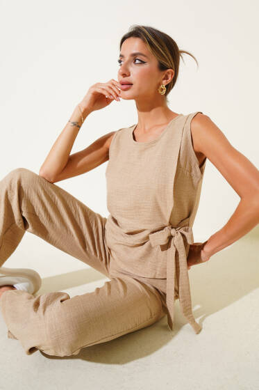 Yandan Bağlamalı İkili Takım Camel - Kadın Giyim Modelleri