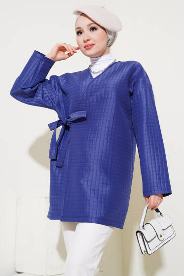 Yandan Bağlamalı Kapitone Kimono Lacivert - Hırka