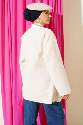 Yandan Bağlamalı Keçe Kimono Bej - Dış Giyim&Mont