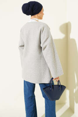 Yandan Bağlamalı Keçe Kimono Gri - Dış Giyim&Mont