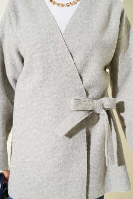 Yandan Bağlamalı Keçe Kimono Gri - Dış Giyim&Mont