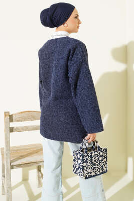 Yandan Bağlamalı Keçe Kimono Lacivert - Dış Giyim&Mont