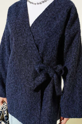 Yandan Bağlamalı Keçe Kimono Lacivert - Dış Giyim&Mont