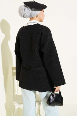 Yandan Bağlamalı Keçe Kimono Siyah - Dış Giyim&Mont