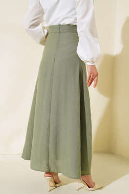 Yandan Bağlamalı Keten Etek Çağla Yeşili - Uzun Etek