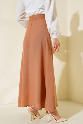 Yandan Bağlamalı Keten Etek Kiremit - Uzun Etek