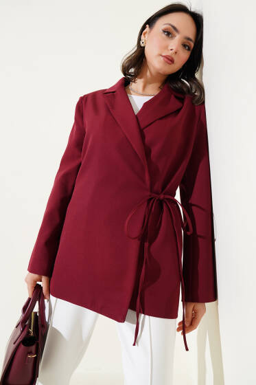 Yandan Bağlamalı Kruvaze Yaka Ceket Bordo - Ceket