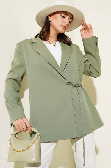 Yandan Bağlamalı Kruvaze Yaka Ceket Çağla Yeşili - Ceket
