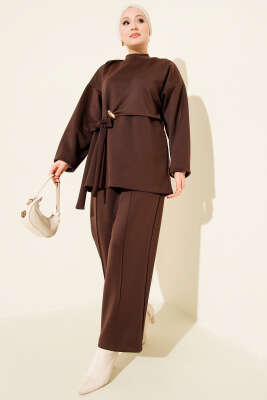 Yandan Bağlamalı Scuba İkili Takım Kahve - TABLO FASHİON