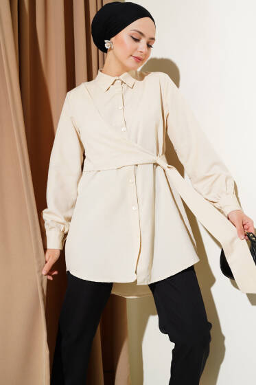 Yandan Bağlamalı Tunik Bej - Tunik