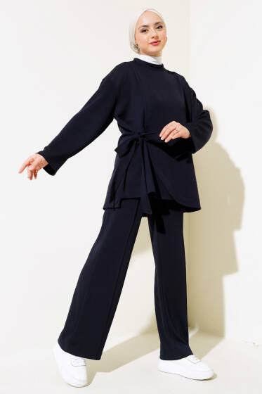 Yandan Bağlamalı Tunik İkili Takım Lacivert - İkili Takım